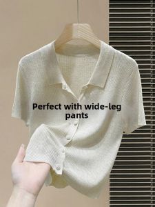 Polo Neck Short Sleeve Knit T-Shirt