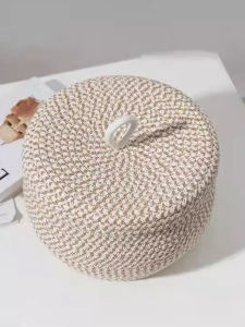 Handmade Cotton Linen Woven Storage Basket with Lid Multi-Functional Egg Storage Basket Stylish Home Organization Tool