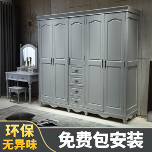 American Style Solid Wood Wardrobe Whole House Bedroom Countryside Retro Affordable Luxury Full Log Sliding Pull Four-Door Five-Door Oak Cabinet