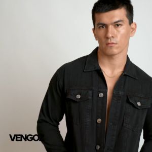VENGOZ Jacket Jeans Pria Slim Fit Premium - Solid Black