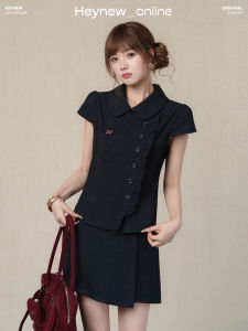 loveheynew | Quần Short Đầm Ôm Eo Dáng Thẳng Giảm Cân Cổ Vest Xanh Hải Quân Phong Cách Học Đường