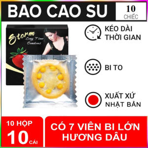 Bộ 10 Bao cao su Storm hương dâu gắn bi kéo dài thời gian 7 bi lớn