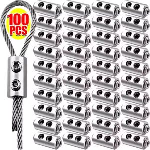100Pcs Steel Wire Rope Clamps / Adjustable Cross Screw Buckles / Universal Metal Cable Wire Fastener