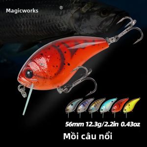 Mồi Câu Giả Magic Works 56mm 12.3g Crankbaits Nổi Kiểu Wobblers Dành Cho Cá Chó Cá Mồi Đen Mồi Cứng Với Môi PCB Kiểu Jerkbait