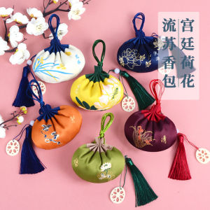 Traditional Chinese Lotus Flower Scented Bag Lucky Charm Palace Style Tassel Hanging Ornament Car Fragrance Pouch Gift