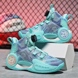 Childrens Running Shoes Lightweight Shock Absorption Basketball Sneakers Rotation Button Design Breathable Mesh Upper