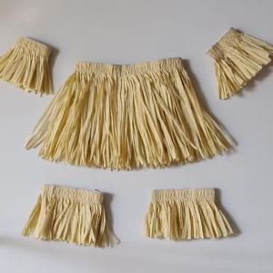Potdemiel | 5PC Hawaiian Grass Skirt for Men and Women Imitating Lafite Grass Paper for Stage Performances Dressing Up with Tassel Props