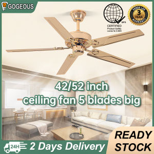 Gogeous 52/42inch ceiling fan big size modern 6 speed wind wooden golden metal ceiling fan 5 blades big ceiling fan heavy duty for living room dinning room bedroom