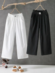 NUANKONG | Cotton Linen 3/4 Length Loose Fit Pants for Men