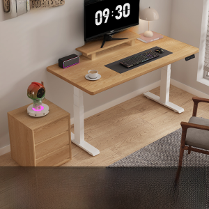 Solid Wood Electric Height Adjustable Desk Black Walnut Double Motor Smart Office Desk Study Table Modern Minimalist Style