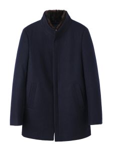 Mens Woolen Coat down Jacket Stand Collar Beaver Fur Collar Removable down Inner White Duck down Woolen Coat