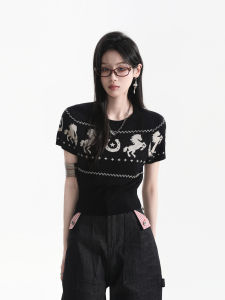 zuocisankon | American Retro Jacquard Knit Top