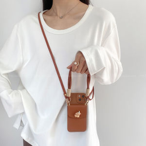 2025 New Simple Brown Dog Coin Card Holder Compatible with Huawei Mate70/60/50 Phone Case Purse Style with Lanyard Full Cover Protection