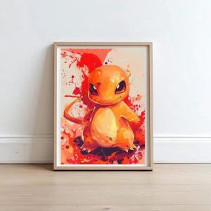 Kayou | Oil Painting By Number Kit Pokemon Pikachu Charmander Bulbasaur Squirtle Canvas Wall Art for Adult DIY Home Decor Gift Frameless