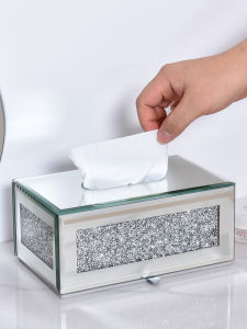 Hộp Đựng Khăn Giấy Sang Trọng Phòng Khách Hộp Đựng Khăn Giấy Đính Kim Cương Hộp Đựng Đồ Trang Trí Bàn Trà Nhà Bếp Bằng Thủy Tinh