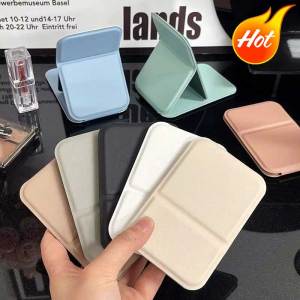 Gương trang điểm để bàn màu trơn PU da đơn giản tay cầm xách tay trang điểm gương có thể gập lại sinh viên nhỏ gọn dễ thương Gương bỏ túi