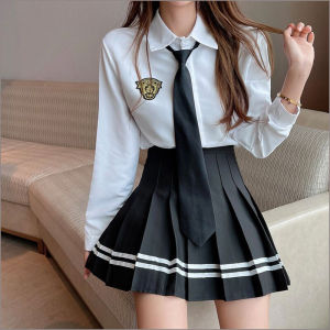 หวาน สไตล์ญี่ปุ่น ผู้หญิง สีขาว เสื้อ ฤดูใบไม้ผลิ 2022 นุ่ม Wind College Style Designbadge Tie+shirt หลวม Type ปกโปโล