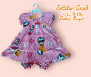 SETELAN BAYI / ANAK USIA 0-1 TAHUN MOTIF BONEKA BAHAN RAYON
