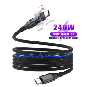 Type-C to Type-C 240W Mobile Phone Magnetic Storage Data Cable 5A Fast Charging 540 Degree Charger USB-C for MacBook Samsung