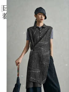 Martial Style Print Sleeveless Long Asymmetric Loose Casual Womens Shirt