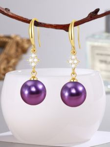 S925 Sterling Silver Natural Deep Sea Purple Mother-of-Pearl Womens Earrings with White Pearl And Zircon Retro Trendy Jewelry