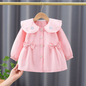 Spring New Style Girls Jacket Long Sleeve Doll Collar Open Cardigan Cotton Outerwear Baby Coat Korean Style Childrens Wear