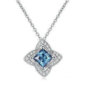 Her Lab Jewelry | S925 Sterling Silver Sapphire Women's Necklace & Square Diamond