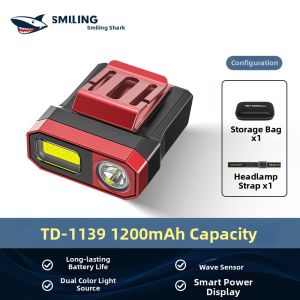 Smiling Shark | Sensing Headlamp for Fishing Powerful White and Red Light Ultra Bright Rechargeable Long Duration Night Fishing