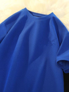 Áo Thun Nam Tay Ngắn Mùa Hè Mới Màu Xanh Lam Cổ Tròn Rộng Rãi Thoáng Khí Chất Liệu Cotton Pha Trộn Áo Thun Thường Ngày