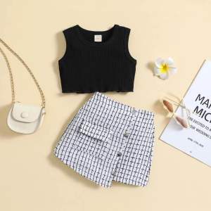 [0-5th] SETELAN ANAK PEREMPUAN IMPORT ATASAN BAJU CROP BAWAHAN SKIRT ROK KOTAK