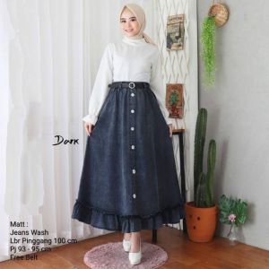 rok jumbo kancing keren kain denim PREMIUM TERLARIS