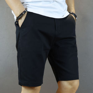 Mens Casual Cotton Shorts Pure White Beach Pants Black Straight Leg Medium Waist Loose plus Size Five-Quarter Summer Thin