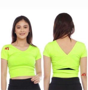 Crop (ada cup busa)T-shirt Senam Olahraga Wanita Zumba Gym