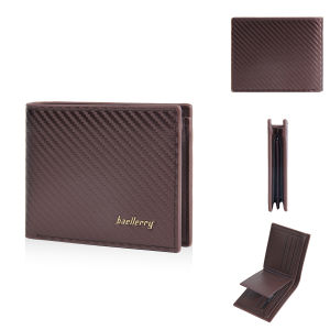 Baellerry | Ví Nam Nhỏ Gọn Cổ Điển Họa Tiết Sợi Carbon Chất Liệu Da PU 7 Ngăn Đựng Thẻ Ngăn Đựng Tiền Xu Có Khóa Kéo Cửa Sổ Trong Suốt Đựng Chứng Minh Thư Món Quà Thiết Thực