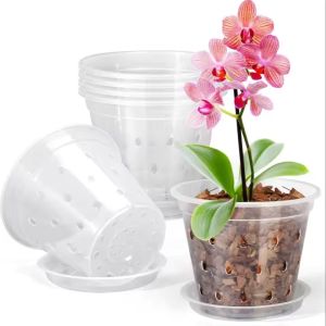 4Pcs Raised Base Reinforced Clear Nursery Pots with Drainage Hole Transparent Variety Pack Plastic Plant Pot Seedling Planter Seed Flower