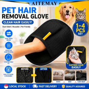 【Local Stock】5pcs Reusable Pet Hair Removal Gloves - Double-Sided Static Grooming Gloves for Cats & Dogs Effective Fur Remover for Furniture Carpets & Clothes - Washable & Eco-Friendly