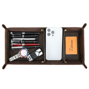 Hiram Handmade Genuine Leather Tray Rectangular Layered Office Desk Stand Miscellaneous Storage Box Storage Tray