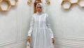 GAMIS KATUN PUTIH/ GAMIS KATUN MOTIF TIMBUL. 