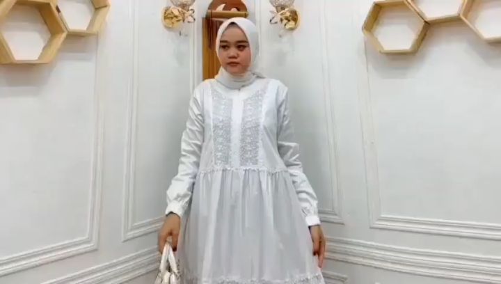 GAMIS KATUN PUTIH/ GAMIS KATUN MOTIF TIMBUL