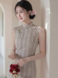 Retro Modified Slim Fit Summer Brown Sleeveless Dress