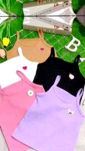 Áo thun 2 dây sọc cầu vồng đính tim siêu cưng cho bé gái 09-26kg