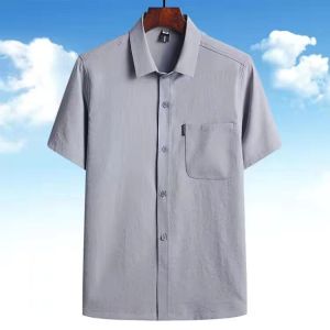 Business Casual Ice Silk Cotton Short Sleeve Shirt Dad Style Summer New Thin Collar Mens Loose Fit Daily Wear No Ironing Required