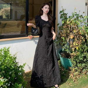 130cm Tall Original Design Summer New Arrival Embossed Jacquard Waist Slim Looking Short Sleeve Dress