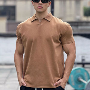 Men Fitness Polo Tee Shirt Breathable Short Sleeve Cotton T
