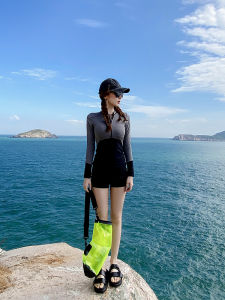 Womens One-Piece Swimsuit Summer Professional Conservative Long Sleeve Thermal Bathing Suit Sunscreen Slimming Large Size