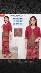 Atasan Kebaya Wanita Remaja Dewasa Modern Lengan 3/4 Warna Merah Maron Bordir Emas Elegan Mewah