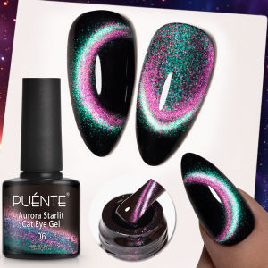 PUENTE 7.5ML Vibrant Starry Galaxy Cat Magnetic Gel Nail Polish Aurora Gliter Rainbow Cat Eye Soak Off UV Semi-Permanent Varnish