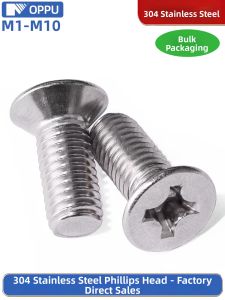 OPPU | 304 Stainless Steel Countersunk Flat Head Extended Cross Slot Screws