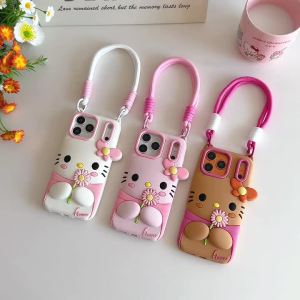 Sanrio | Luxury Cute Flower KT 3D Silicone Soft Phone Case For iPhone 17 Pro Max 16 Plus 15 14 13 12 Pro Max Shockproof Protection Cover