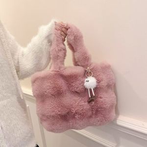 Trendy Large Capacity Plush Shoulder Bag Womens Handbag 2025 New Style Casual Shopping Bag Shape Soft Fabric No Brand